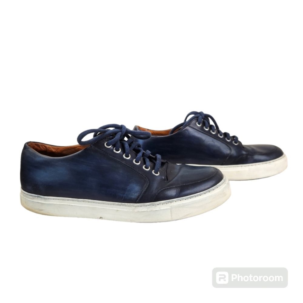 Magnanni Mens Navy Blue Leather Low Top Casual Lace Up Sneakers 9M - Picture 2 of 10